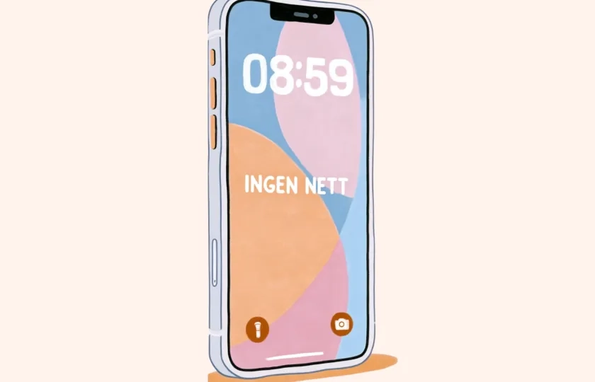 Illustrasjon av mobil uten nett